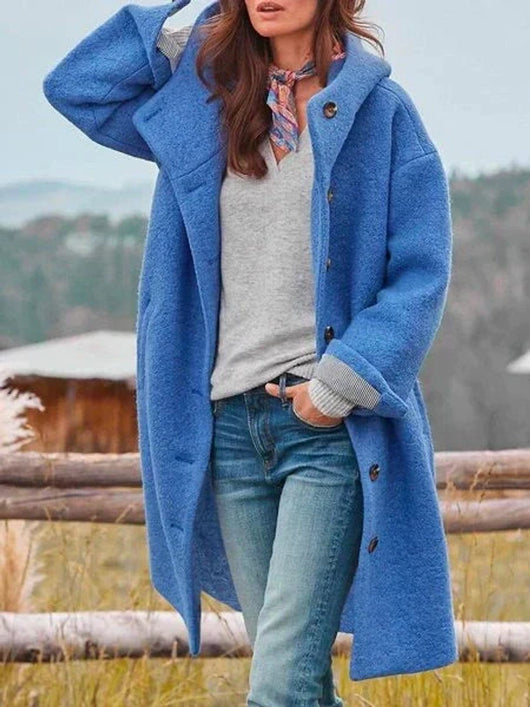 Hannah | Lange dames fleecejas met capuchon en knoopsluiting