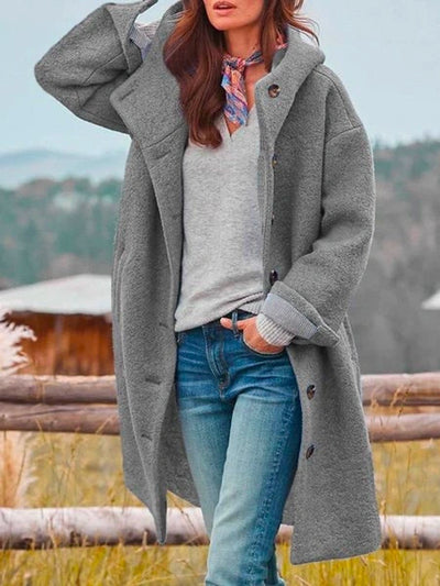 Hannah | Lange dames fleecejas met capuchon en knoopsluiting