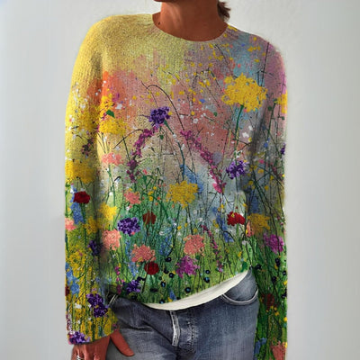 Nora | Dames gebreide trui met lange mouwen en bloemenprint