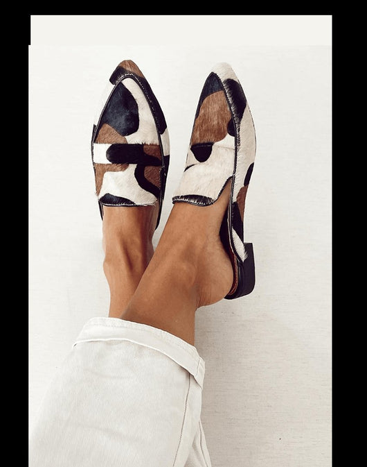 Leonie | Dames instap loafers van imitatiebont met dierenprint