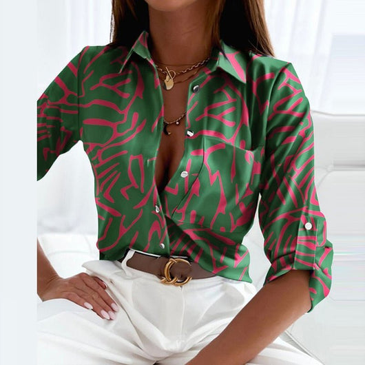Marie | Dames blouse met geometrisch motief en klassieke kraag