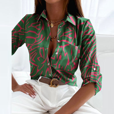 Marie | Dames blouse met geometrisch motief en klassieke kraag