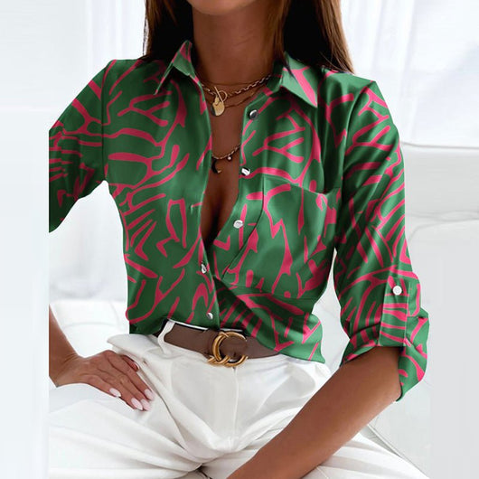 Marie | Dames blouse met geometrisch motief en klassieke kraag