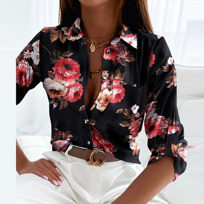 Marie | Dames blouse met geometrisch motief en klassieke kraag
