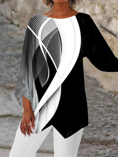 Johanna | Dames tuniek met geometrisch dessin, lange mouwen en asymmetrische zoom