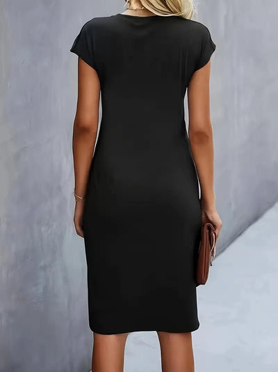 Leonie | Dames gedrapeerde bodycon midi-jurk met korte mouwen