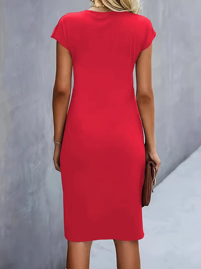 Leonie | Dames gedrapeerde bodycon midi-jurk met korte mouwen