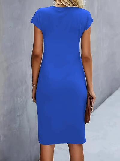 Leonie | Dames gedrapeerde bodycon midi-jurk met korte mouwen