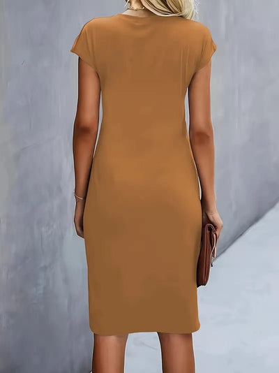 Leonie | Dames gedrapeerde bodycon midi-jurk met korte mouwen