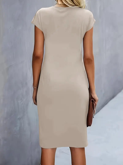 Leonie | Dames gedrapeerde bodycon midi-jurk met korte mouwen