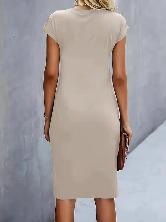 Leonie | Dames gedrapeerde bodycon midi-jurk met korte mouwen