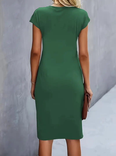 Leonie | Dames gedrapeerde bodycon midi-jurk met korte mouwen