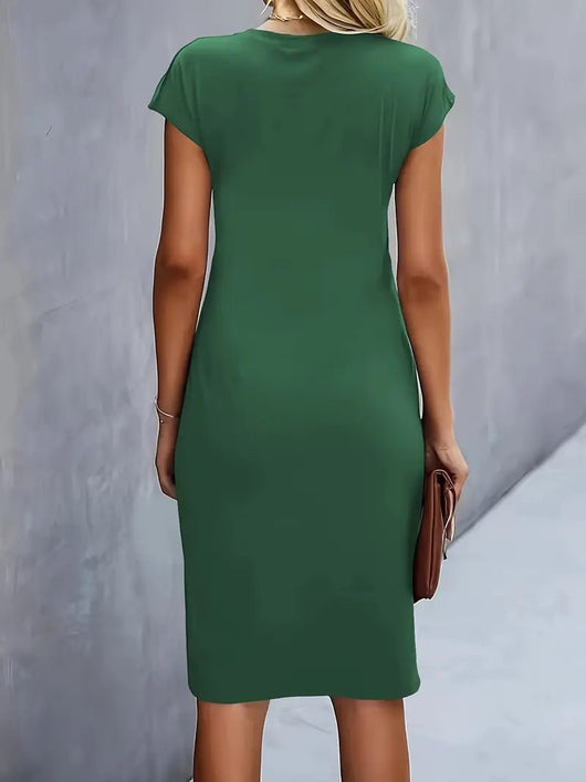 Leonie | Dames gedrapeerde bodycon midi-jurk met korte mouwen
