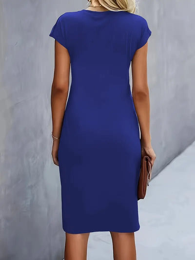 Leonie | Dames gedrapeerde bodycon midi-jurk met korte mouwen