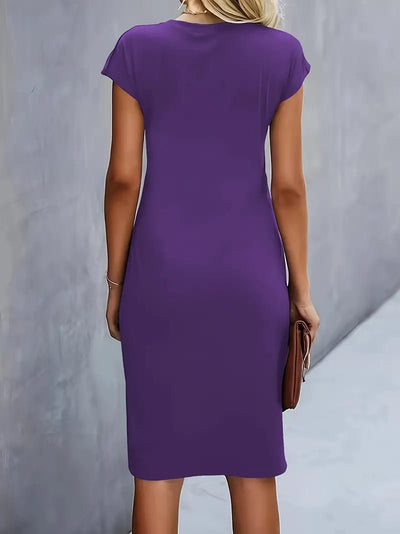 Leonie | Dames gedrapeerde bodycon midi-jurk met korte mouwen