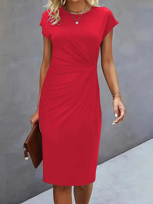 Leonie | Dames gedrapeerde bodycon midi-jurk met korte mouwen