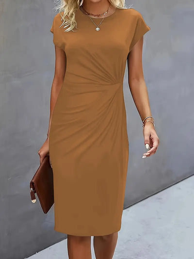 Leonie | Dames gedrapeerde bodycon midi-jurk met korte mouwen