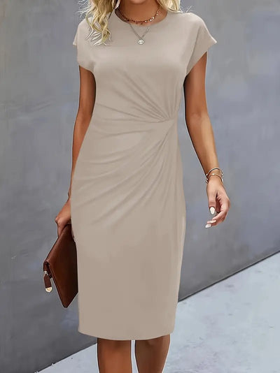 Leonie | Dames gedrapeerde bodycon midi-jurk met korte mouwen