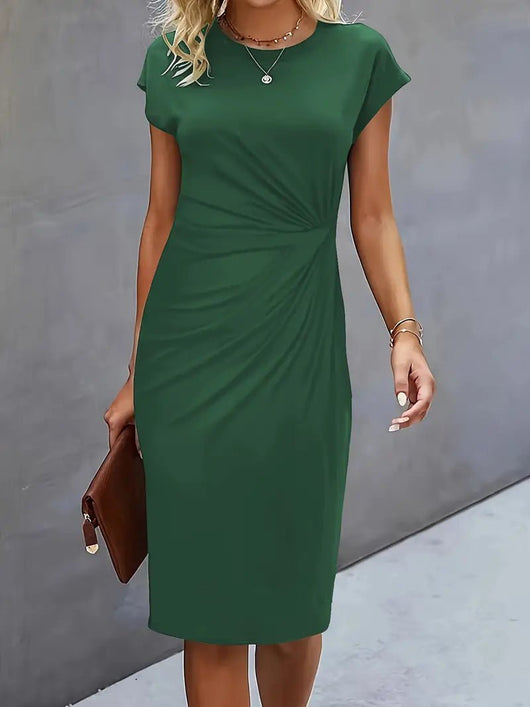 Leonie | Dames gedrapeerde bodycon midi-jurk met korte mouwen