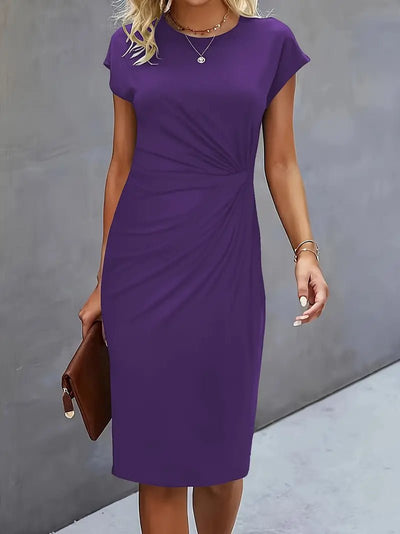 Leonie | Dames gedrapeerde bodycon midi-jurk met korte mouwen
