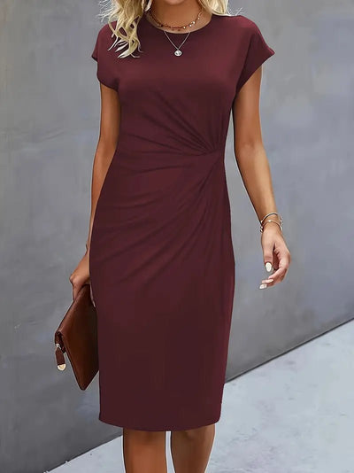 Leonie | Dames gedrapeerde bodycon midi-jurk met korte mouwen
