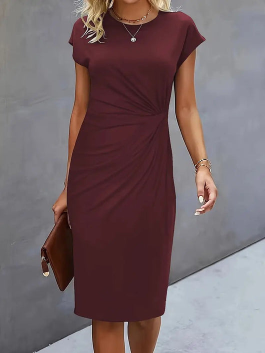 Leonie | Dames gedrapeerde bodycon midi-jurk met korte mouwen