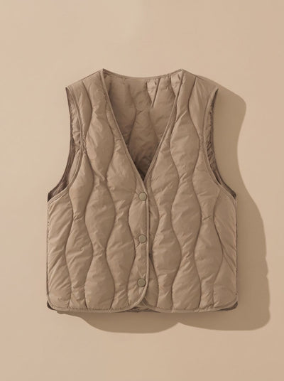 Elfriede | Gewatteerde dames bodywarmer met v-hals en drukknopen