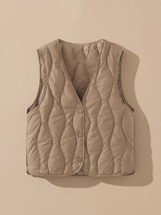 Elfriede | Gewatteerde dames bodywarmer met v-hals en drukknopen