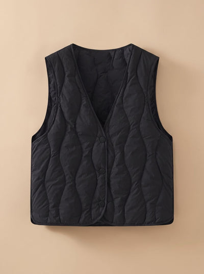 Elfriede | Gewatteerde dames bodywarmer met v-hals en drukknopen