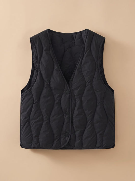 Elfriede | Gewatteerde dames bodywarmer met v-hals en drukknopen