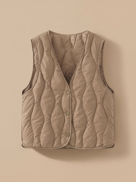 Elfriede | Gewatteerde dames bodywarmer met v-hals en drukknopen