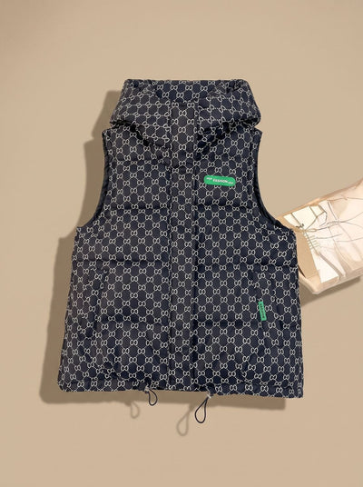 Marlene | Gewatteerde dames bodywarmer met capuchon en allover-print