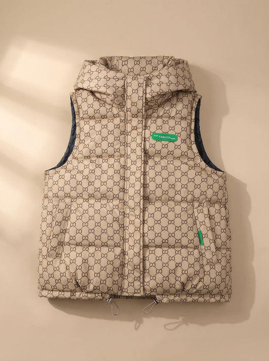 Marlene | Gewatteerde dames bodywarmer met capuchon en allover-print