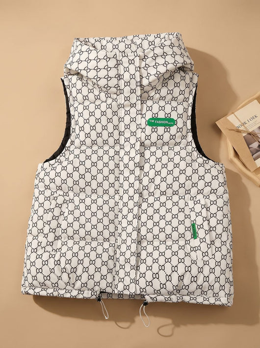 Marlene | Gewatteerde dames bodywarmer met capuchon en allover-print