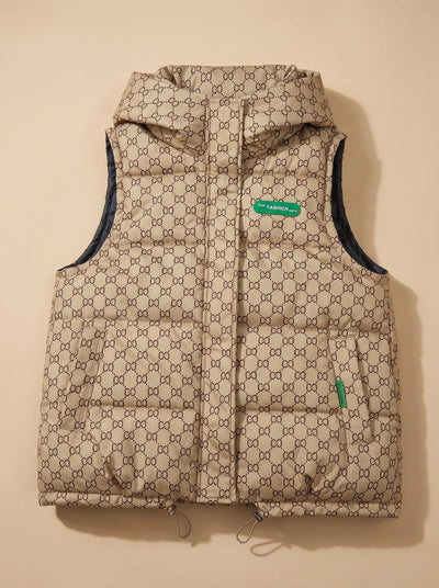 Marlene | Gewatteerde dames bodywarmer met capuchon en allover-print