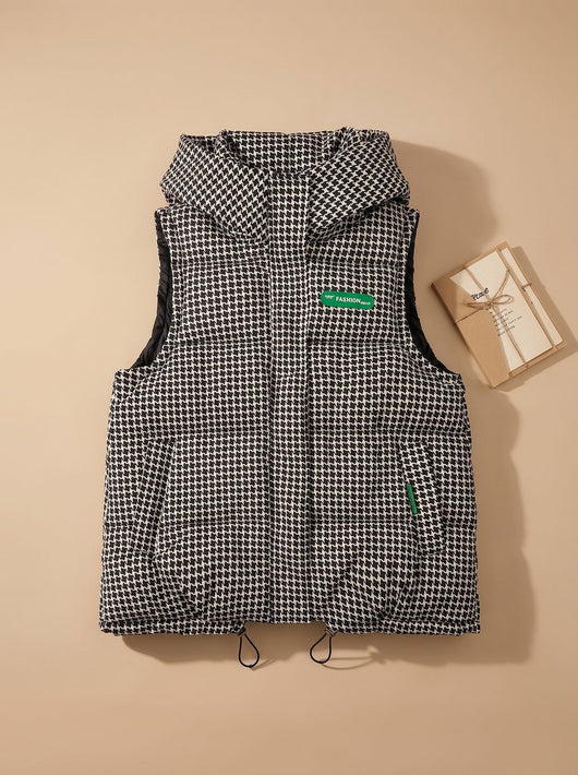 Marlene | Gewatteerde dames bodywarmer met capuchon en allover-print