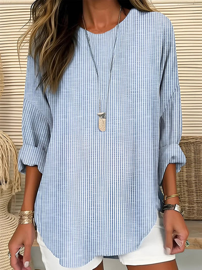Charlotte | Casual gestreepte dames blouse met ronde hals en lange mouwen