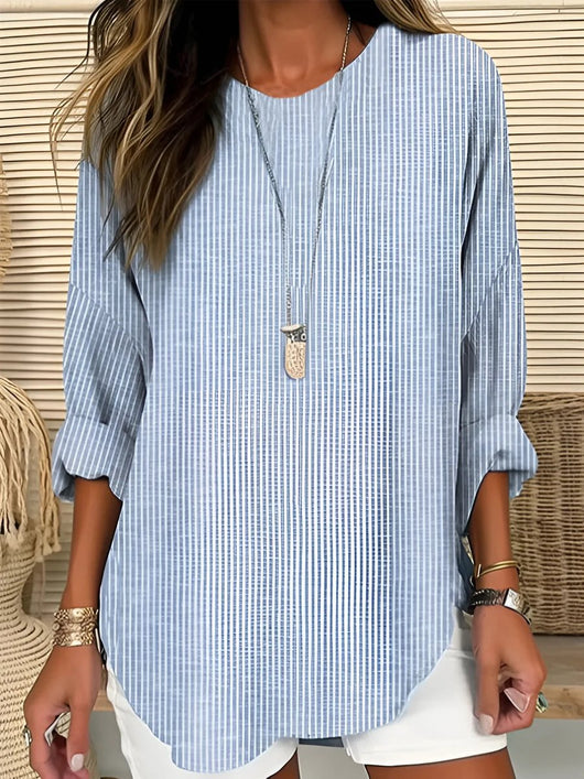 Charlotte | Casual gestreepte dames blouse met ronde hals en lange mouwen