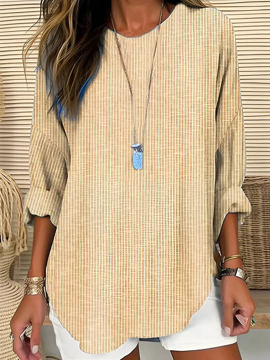 Charlotte | Casual gestreepte dames blouse met ronde hals en lange mouwen