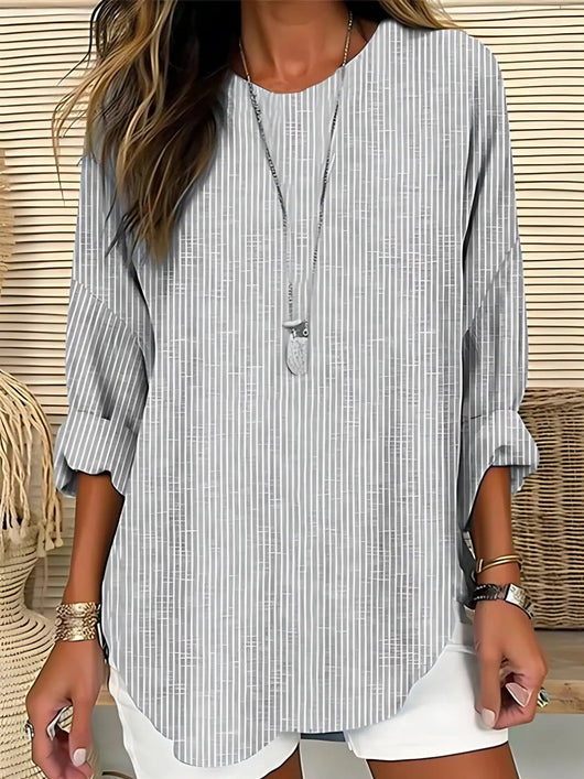 Charlotte | Casual gestreepte dames blouse met ronde hals en lange mouwen
