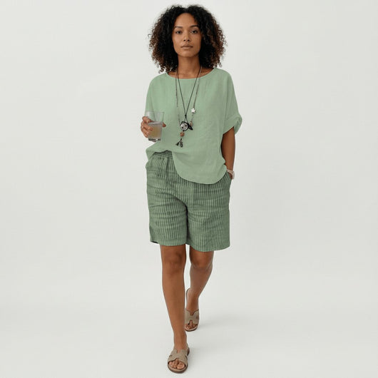 Clara | Dames gestreepte zomershort met relaxed fit en elastische band