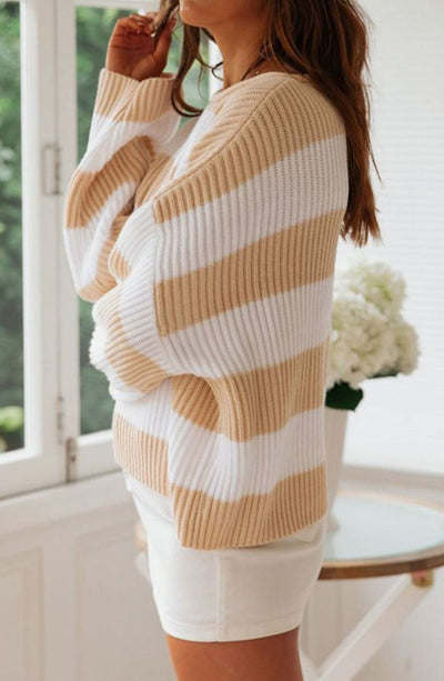 Greta | Gestreepte oversized dames gebreide trui met ronde hals