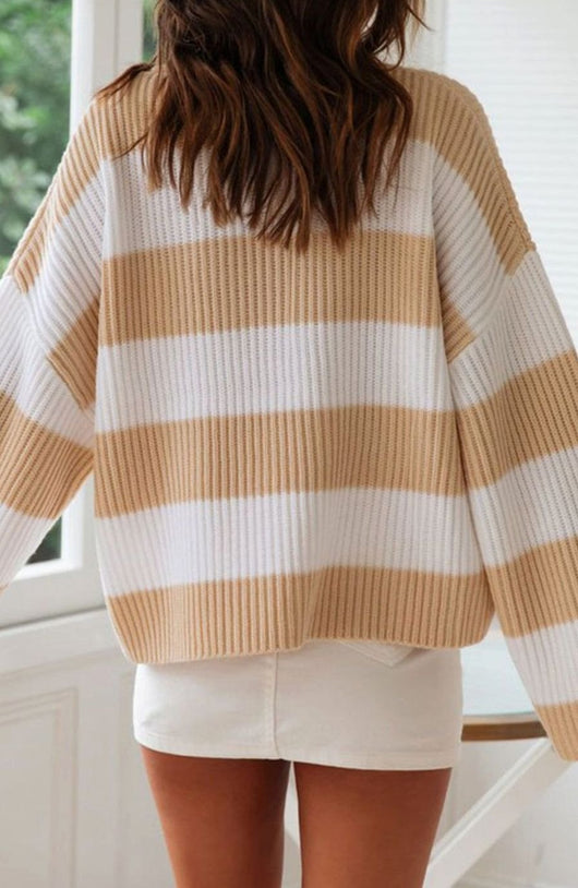 Greta | Gestreepte oversized dames gebreide trui met ronde hals