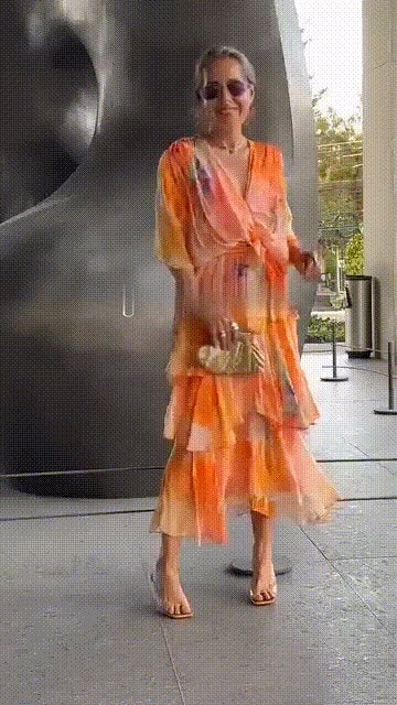 Lena | Dames gelaagde chiffon maxijurk met lange mouwen en V-hals