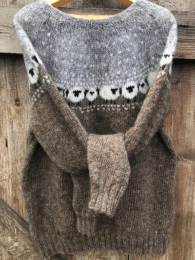 Johanna | Dames grofgebreide trui met schapen-jacquardmotief