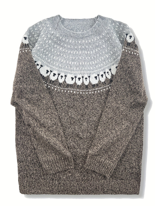 Johanna | Dames grofgebreide trui met schapen-jacquardmotief