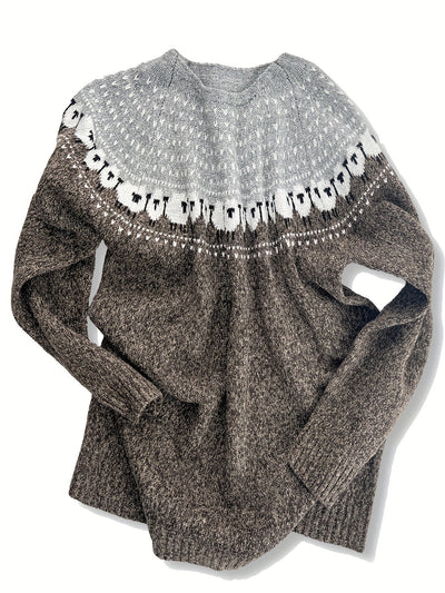 Johanna | Dames grofgebreide trui met schapen-jacquardmotief