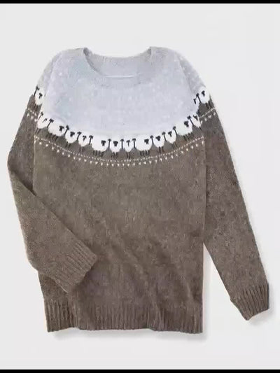 Johanna | Dames grofgebreide trui met schapen-jacquardmotief