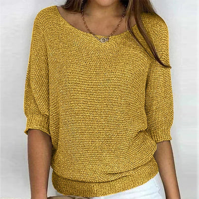 Charlotte | Casual grofgebreide damestrui met ronde hals en halflange mouwen