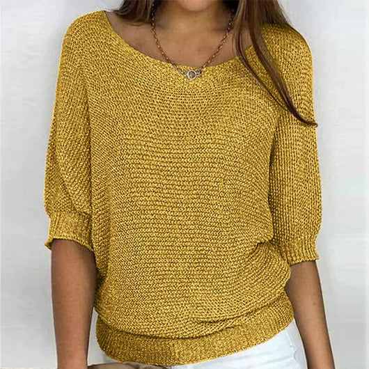 Charlotte | Casual grofgebreide damestrui met ronde hals en halflange mouwen
